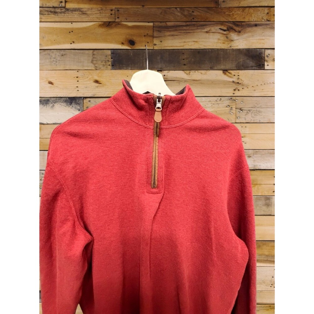 Cremieux Quarter Zip Sweater Red Heather Suede Elbow Patch Preppy Mens M - Picture 3 of 5